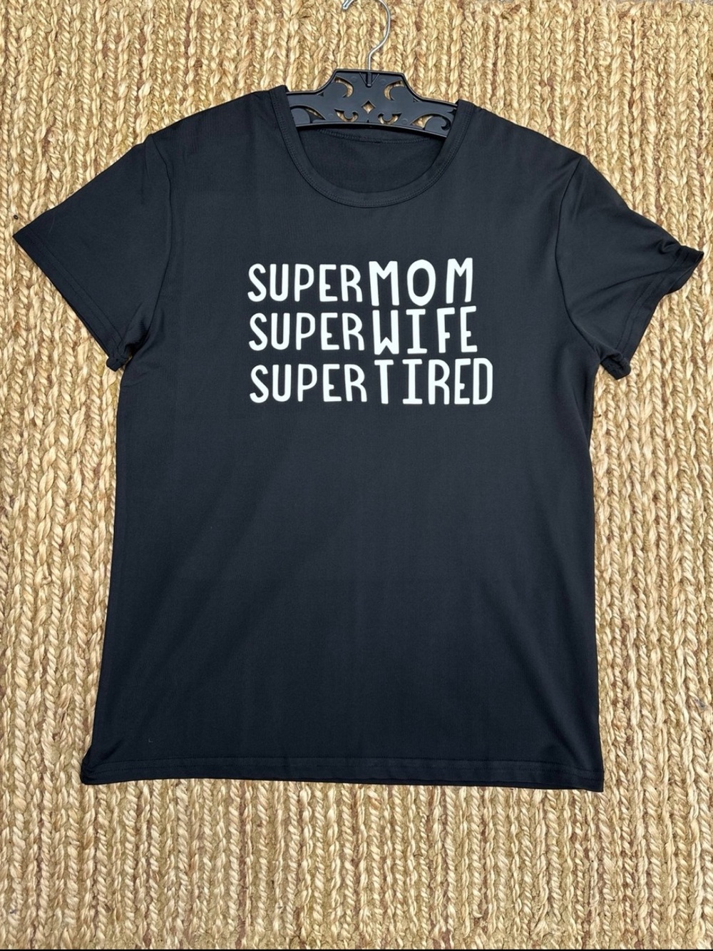 Black 'Super Mom Super Wife Super Tired' Graphic Tee Sz S